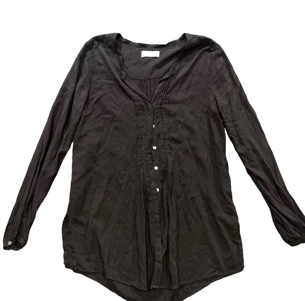 Velvet By Graham & Spencer Shirt Large Black Button Front Tunic Blouse A010478